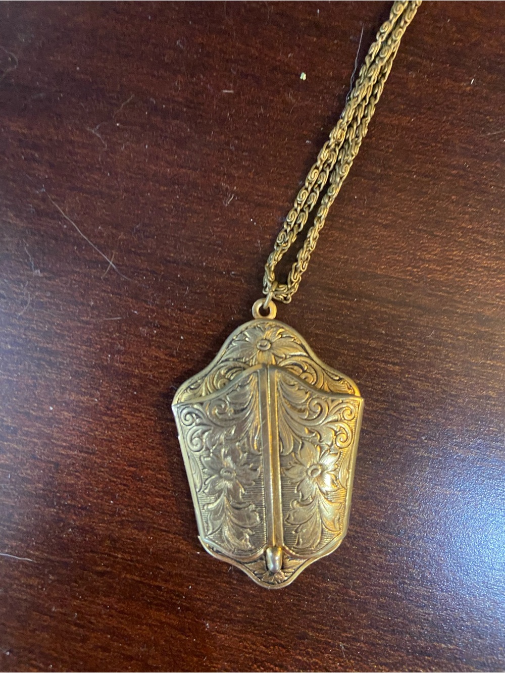 Miriam Haskell Gold-Tone Ornate Shield Pendant Necklace